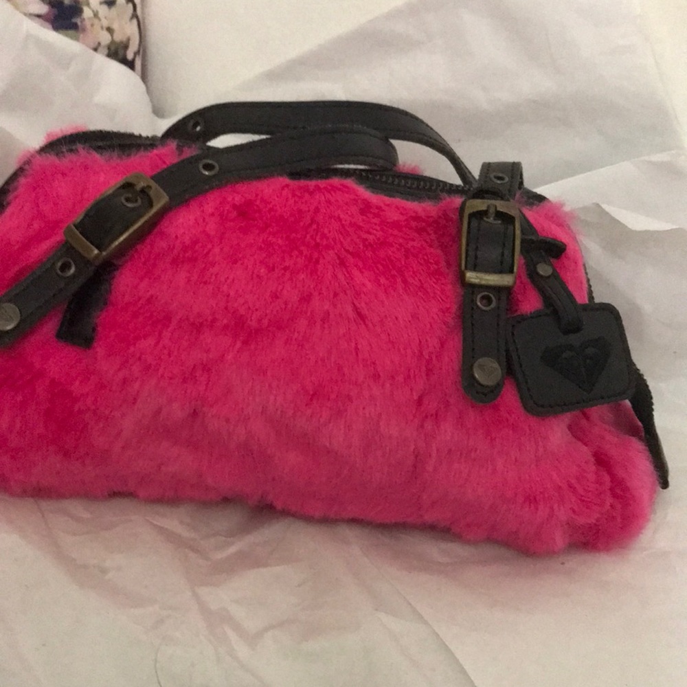Roxy pink fur bag about 11am hair wide